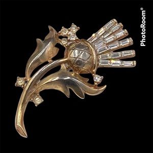 Vintage Trifari Rhinestone Thistle Flower Brooch Alfred Philippe